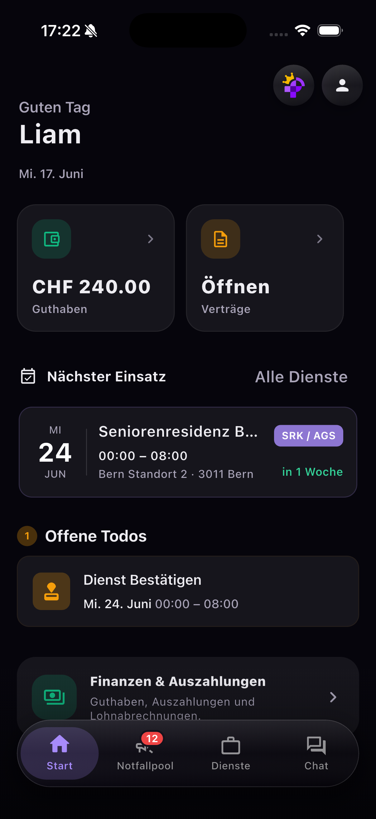 Startbildschirm der Proma Jobs App